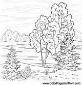 Coloring Landscape Landscapes Pages Adult Coloringpages Colorpagesformom Mountain Print sketch template