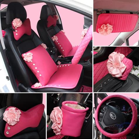 girls women car accessories interior pink rose set universal use in
