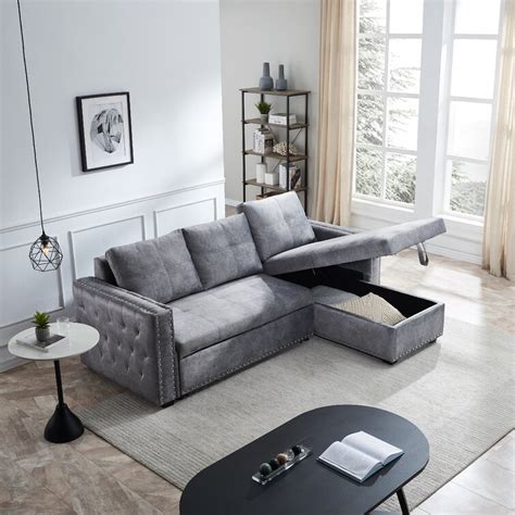 rosdorf park sectional sofa with pull out bed and storage chaise grey