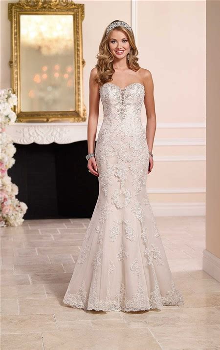 mermaid strapless plunging sweetheart neckline lace crystal wedding dress