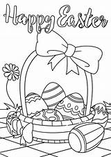 Easter Coloring Basket Pages Egg Happy sketch template