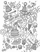 Birthday Happy Coloring Pages Digital Etsy Doodle Doodles Drawing Adults Drawings Journal Visit Card Bullet Kiezen Bord Choose Board Guardado sketch template