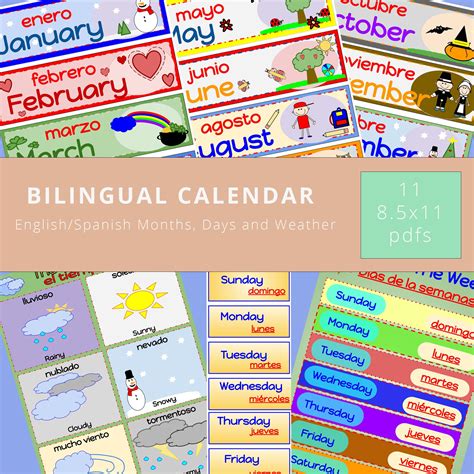 homeschool bilingual classroom calendar spanish days of