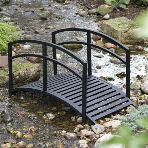contemporary outdoor 4 ft metal garden bridge in black steel with side