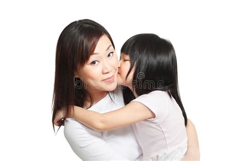 Aziatische Chinese Moeder Met Het Portret Van De Dochterfamilie Stock