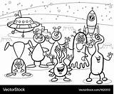Ufo Aliens Coloring Cartoon Vector Group Book Royalty sketch template