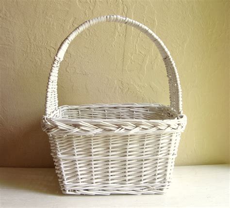 large classic white wicker basket  tall handle