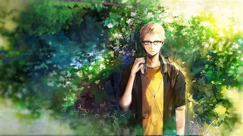 glasses haikyuu headphones male orka tsukishima kei anime wallpapers