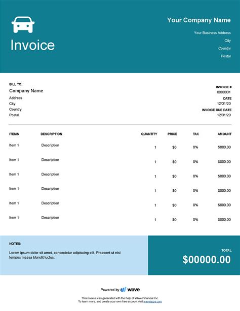 auto repair invoice template wave financial