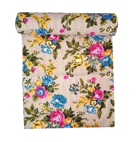 floral print handmade kantha quilt indian floral design kantha etsy   floral quilt
