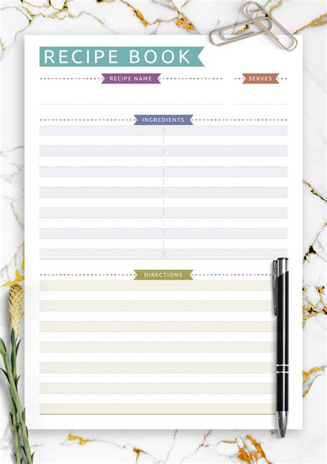 printable recipe book template casual style
