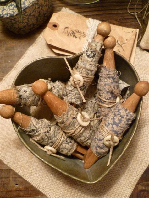 primitive grubby rags wrapped wood clothes pins bowl fillers set of 6 civil era repro