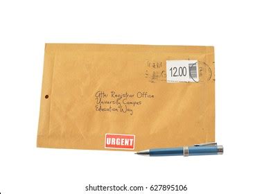 stamped manila envelope attn graduate student stock photo  shutterstock