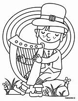 St Coloring Pages Patricks Printable Patrick Celtic Leprechaun Harp Kids Playing Green Whimsical sketch template