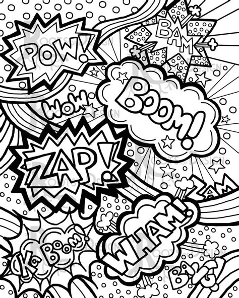 instant  coloring page comic book words pop art print