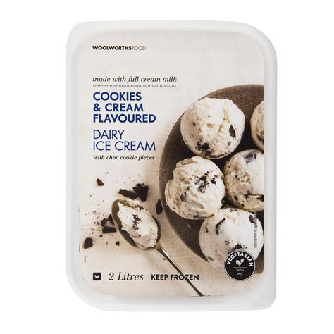 cookies cream flavoured dairy ice cream   woolworthscoza