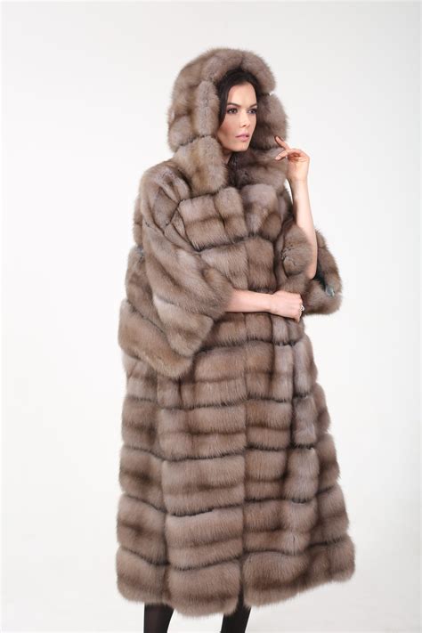 long fur coat   hood marten fur