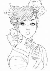 Coloring Geisha Pages Drawing Girls Para Cool Coloriage Colorir Desenhos Dessin Color People Colouring Lineart Adultos Colorier Tattoo Girl Drawings sketch template