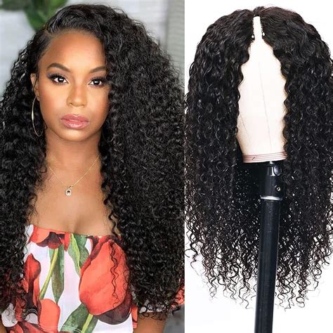 buy curly  part wig human hair  leave  curly wigs  black women
