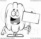 Pecan Mascot Holding Sign Cartoon Outlined Coloring Vector Thoman Cory Clipart Royalty sketch template