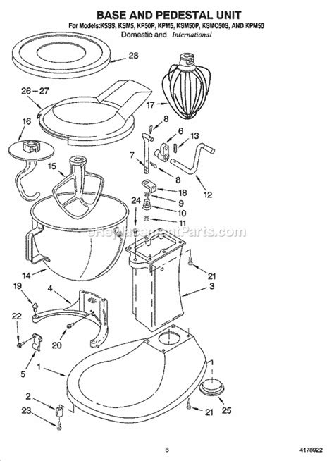kitchenaid kpm parts list  diagram ereplacementpartscom kitchen aid kitchenaid mixer