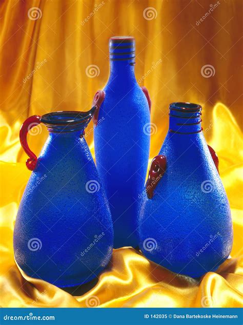 blue glass bottles stock image image  decor furnishings