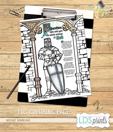 lds adult coloring pages armour  god set printable program etsy