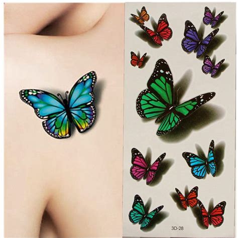 1 unids 3d colorida mariposa etiqueta engomada del tatuaje temporal del