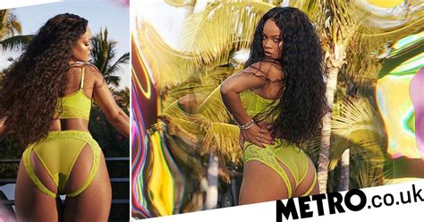 rihanna slips into yellow lingerie to show off savage
