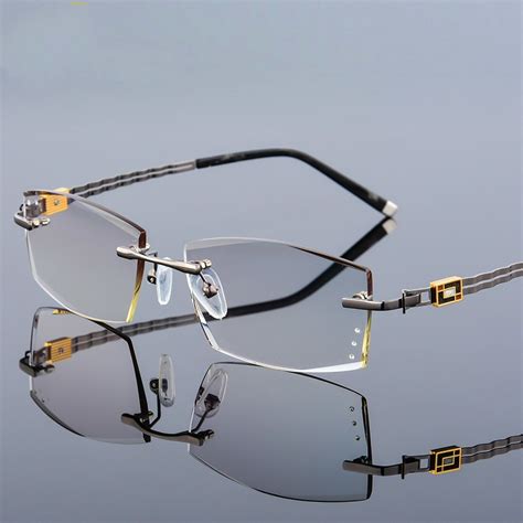 famous designer rimless myopia glasses men rhinestone eyeglasses clear
