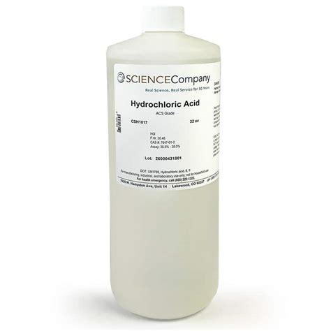 Concentrated Hydrochloric Acid 32oz For Sale Buy From The Science