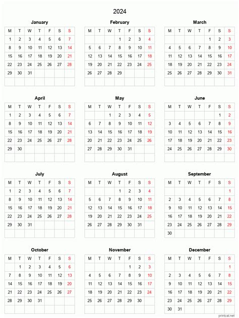 printable calendar full year calendar grid style