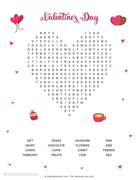 valentines day word search  printable word search  kids
