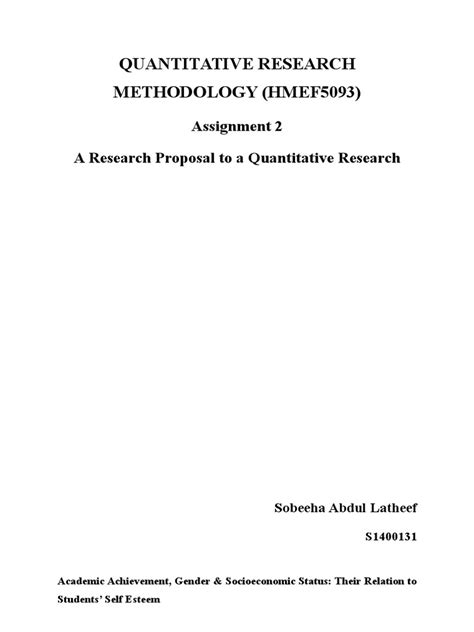 quantitative research methodology assignment    esteem