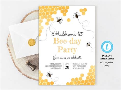 bee birthday invitation bee day party invitation honey bee invitation