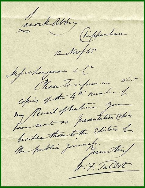 talbots correspondencemanuscript letter