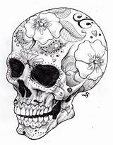 Skull Coloring Pages Sugar Tattoo Printable Skulls Dead Adults Hard Drawing Adult Real Precision Side Realistic Print Book Color Cool sketch template