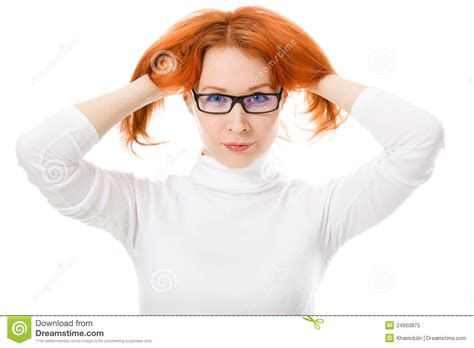 A Beautiful Girl With Red Hair Wearing Glasses Stock Image Image Of