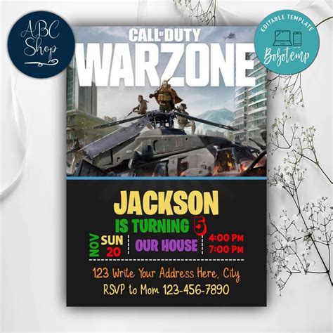 printable call  duty war zone birthday invitation diy createpartylabels