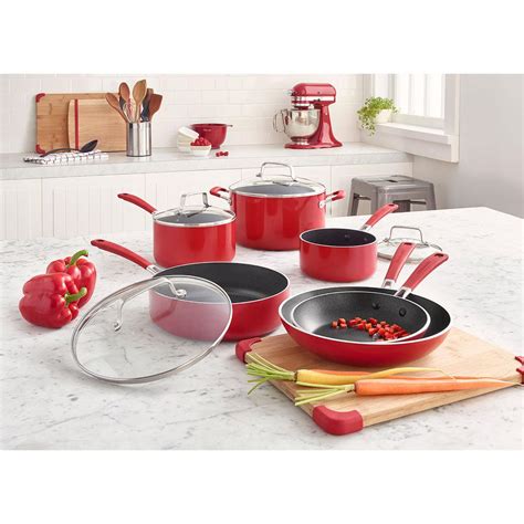 kitchenaid aluminum nonstick  piece cookware set  empire red