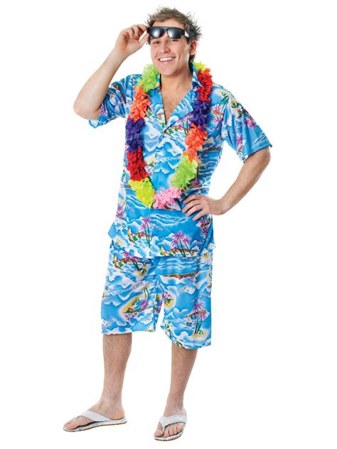 Mens Hawaiian Costume Stag Retro Beach Luau Tropical Aloha Fancy Dress