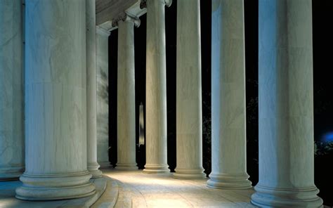 white concrete column pillars  lights  nighttime hd wallpaper