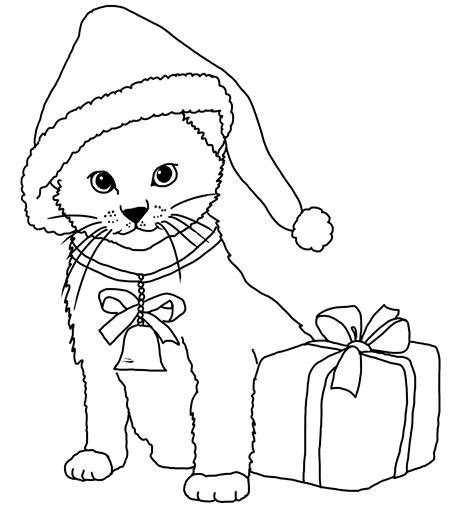 coloring page cat present  christmas cat coloring page