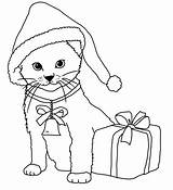 Christmas Cat Coloring Pages Present sketch template