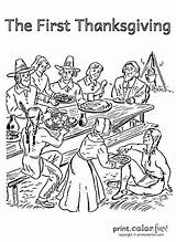 Thanksgiving Coloring Pages First Color Pilgrims Drawing Feast Adults Native Americans Printable Dinner Print Adult Book Printables Kids Sheets Cartoon sketch template