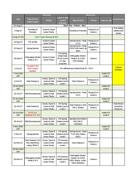 nsc calendar
