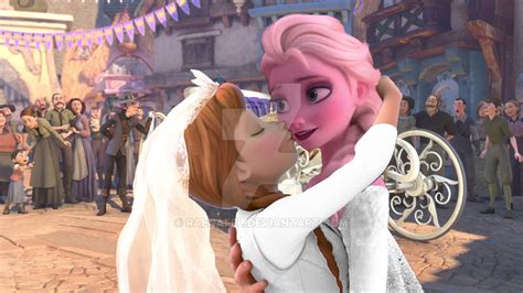 Elsa Anna Wedding Kiss By Raenafel On Deviantart