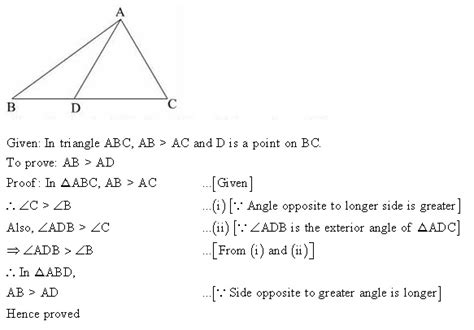 Prove That In Triangle Abc If Ab Is Greater Than Ac And D Is Any Point
