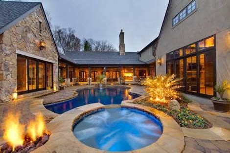 shaped house plans  pool  middle google search