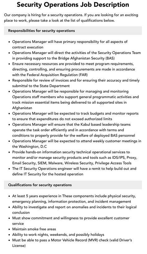 security operations job description velvet jobs